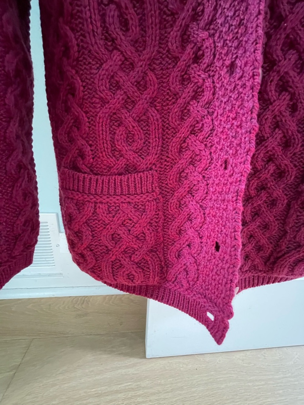 Aran Crafts Women's Cable Knit Button Cardigan - Raspberry - Picture 5 of 6
